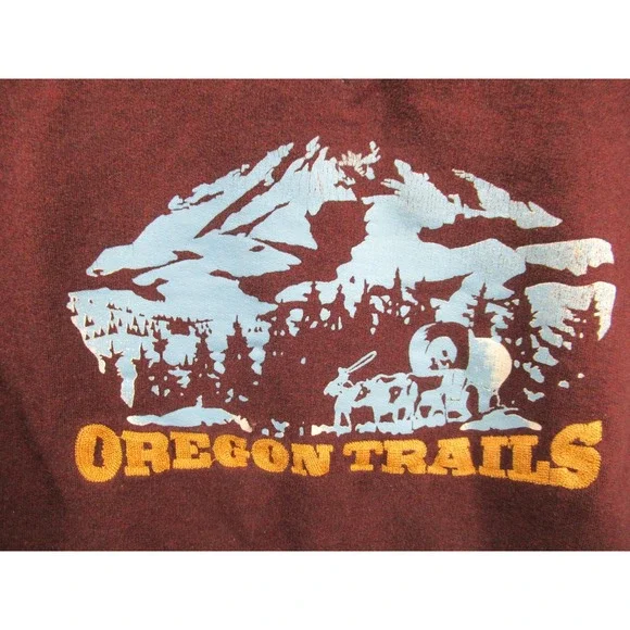Vintage 90s Y2K Embroidered Oregon Trails Hoodie Sweatshirt Men L Brown Heavy - Picture 2 of 8